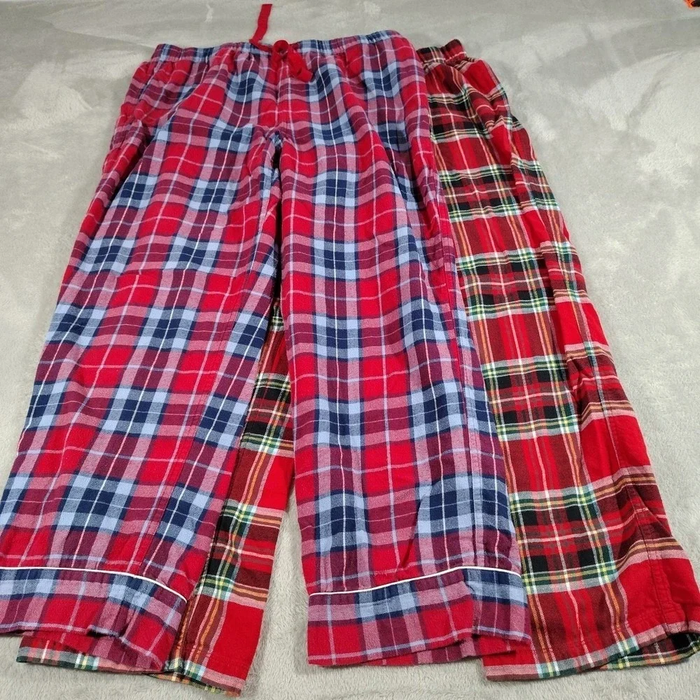 Lot‎ O 2 Lands' End Flannel Pajama Pants Ladies L Red Plaid Camping Warm Winter
